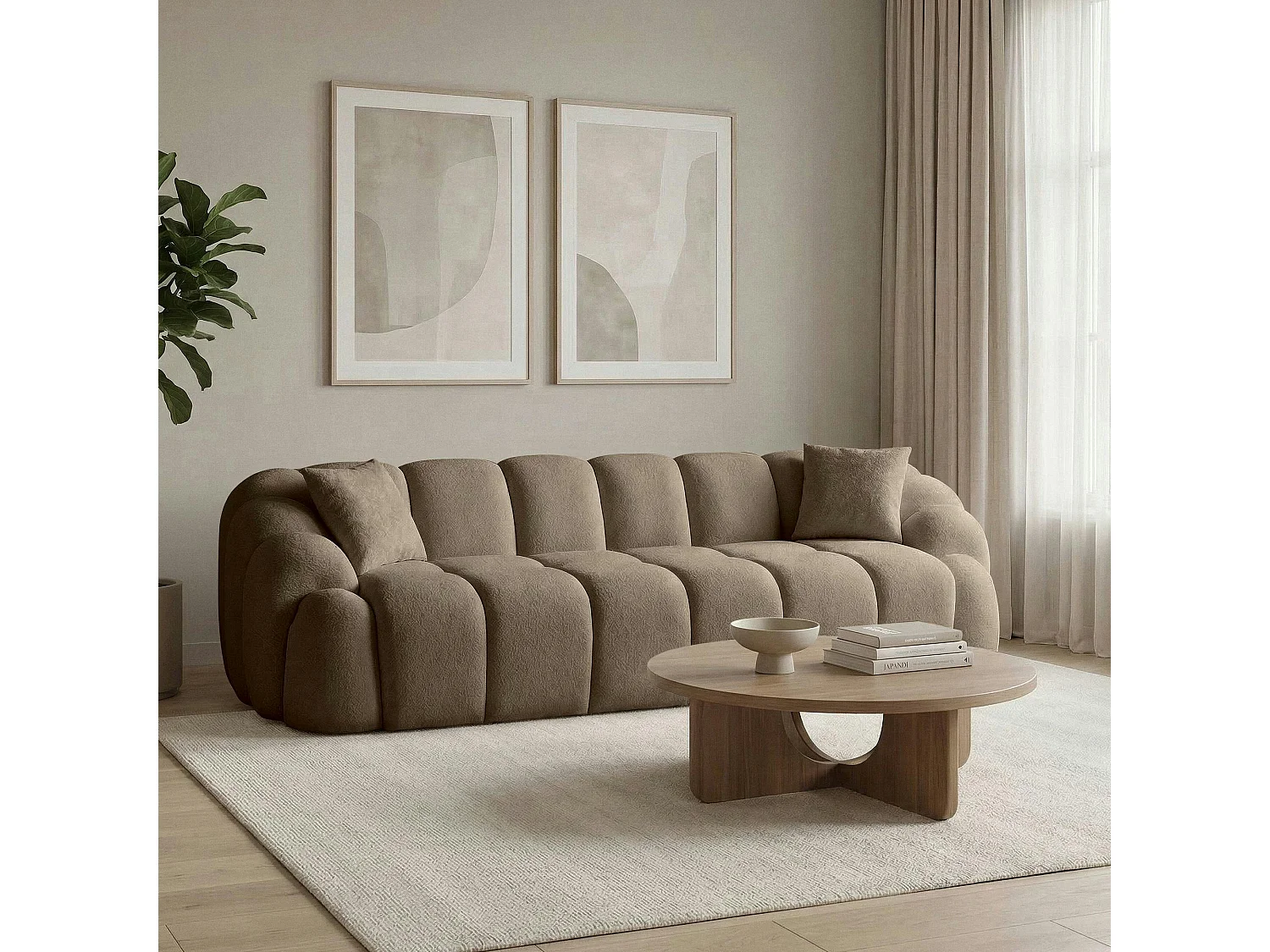 Canapé 4 places taupe design arrondi ONDA