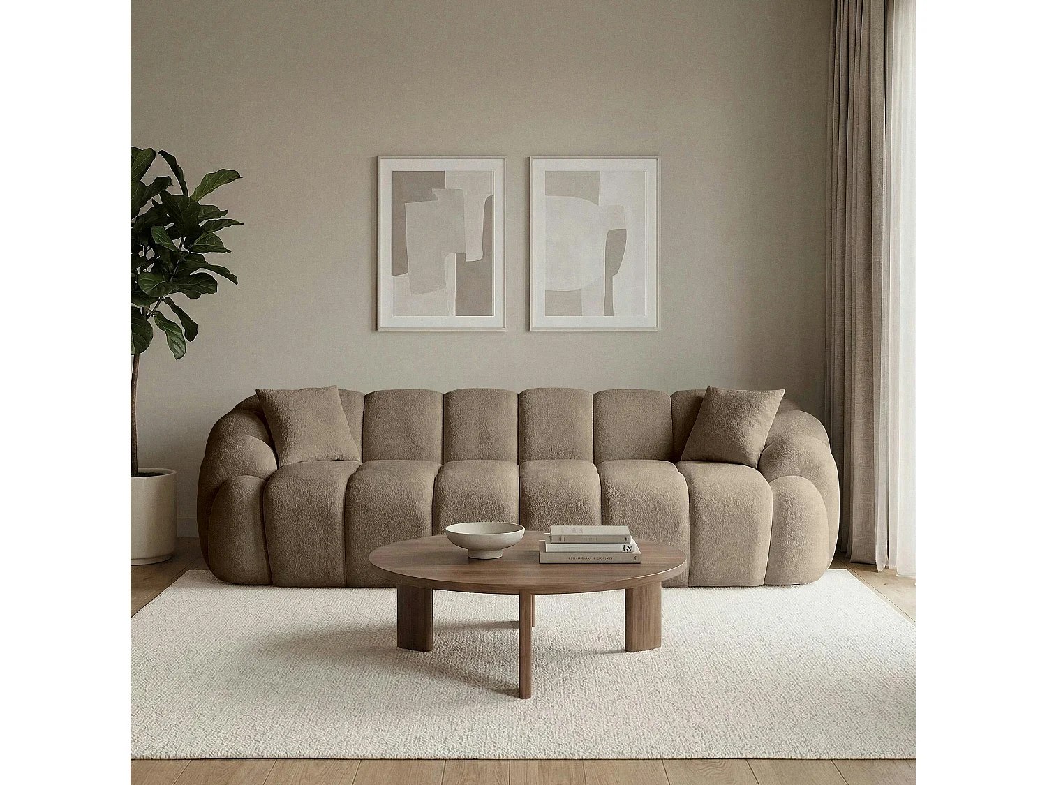 Canapé 4 places taupe design arrondi ONDA
