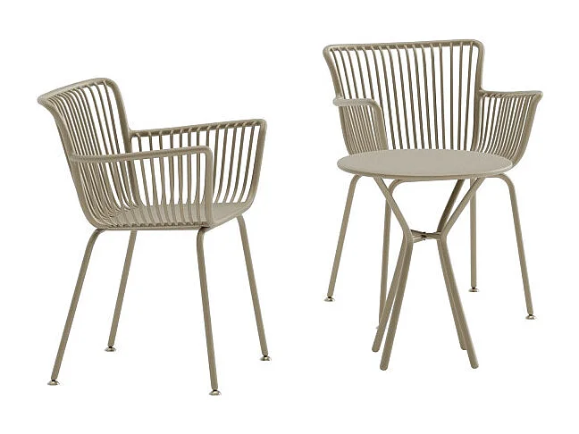 Ensemble Table de Jardin & 2 Chaises "Sifnos" 60cm Beige