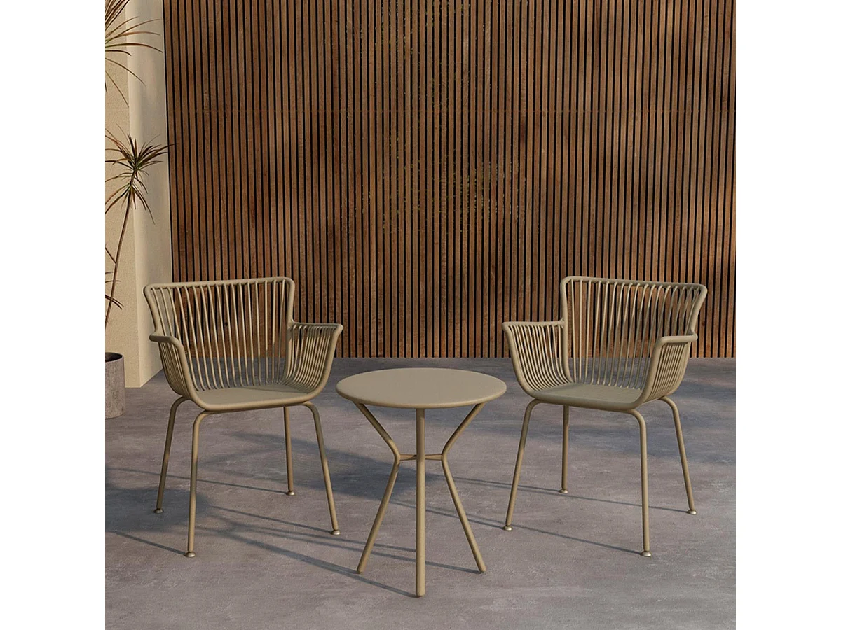 Ensemble Table de Jardin & 2 Chaises "Sifnos" 60cm Beige