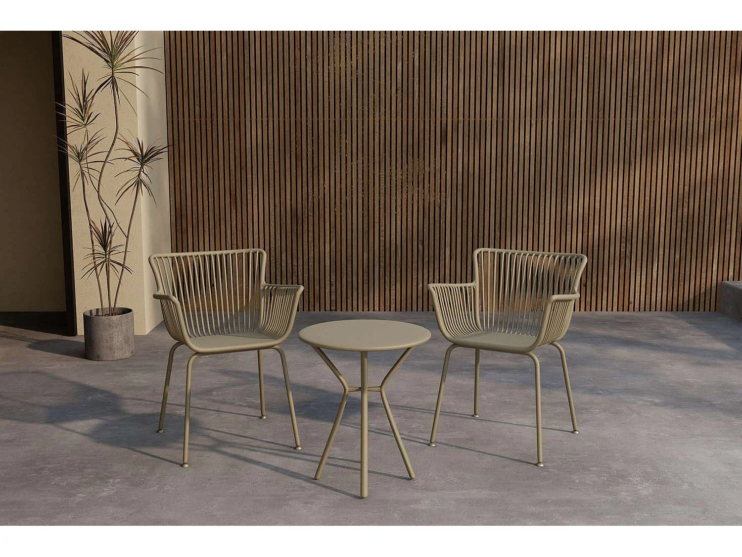 Ensemble Table de Jardin & 2 Chaises "Sifnos" 60cm Beige