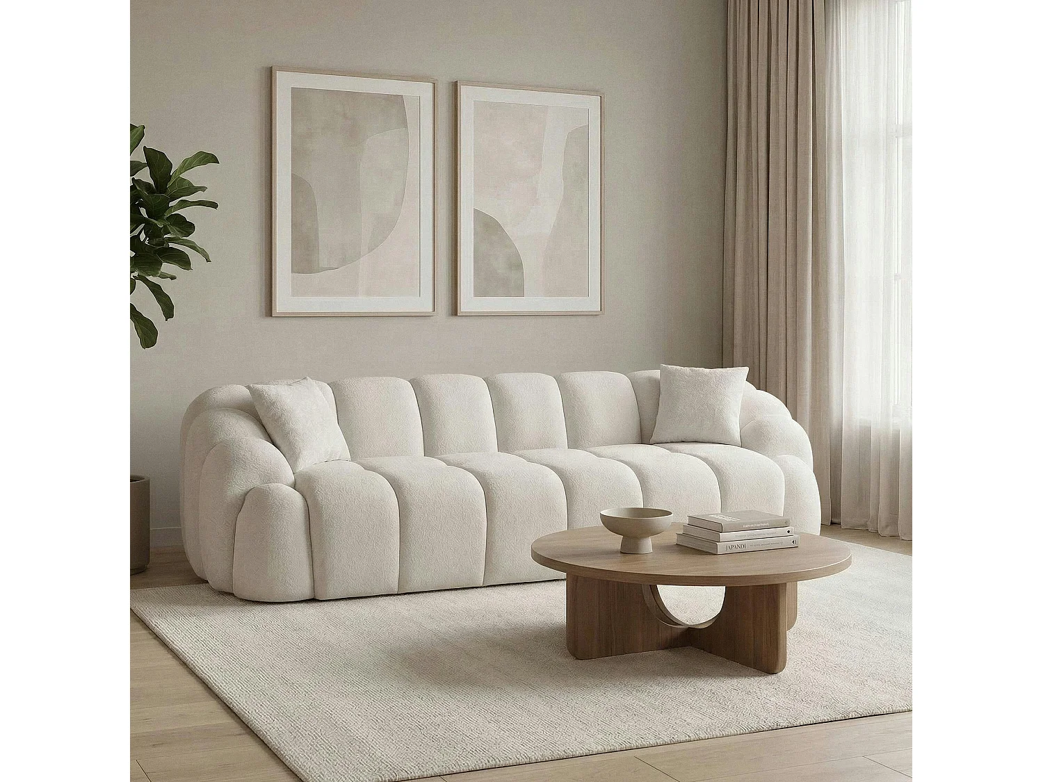 Canapé 4 places blanc écru design arrondi ONDA