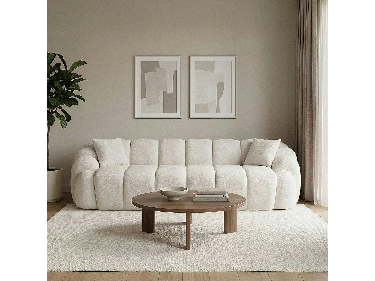 Canapé 4 places blanc écru design arrondi ONDA