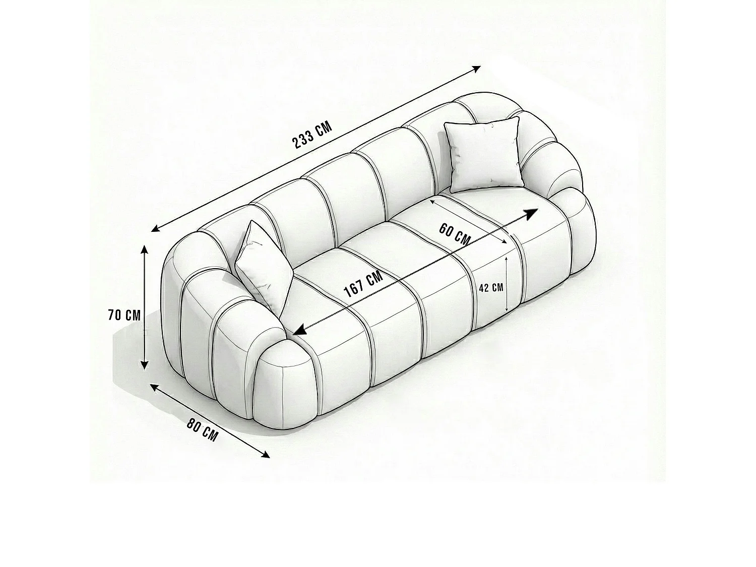Canapé 3 places bleu design arrondi ONDA