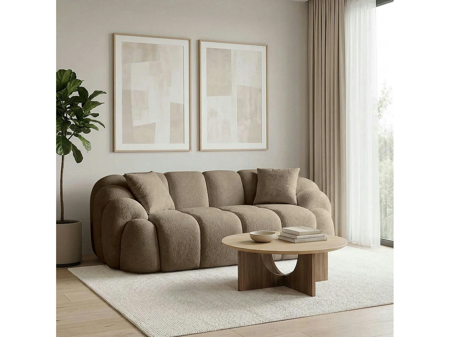 Canapé 2 places taupe design arrondi ONDA