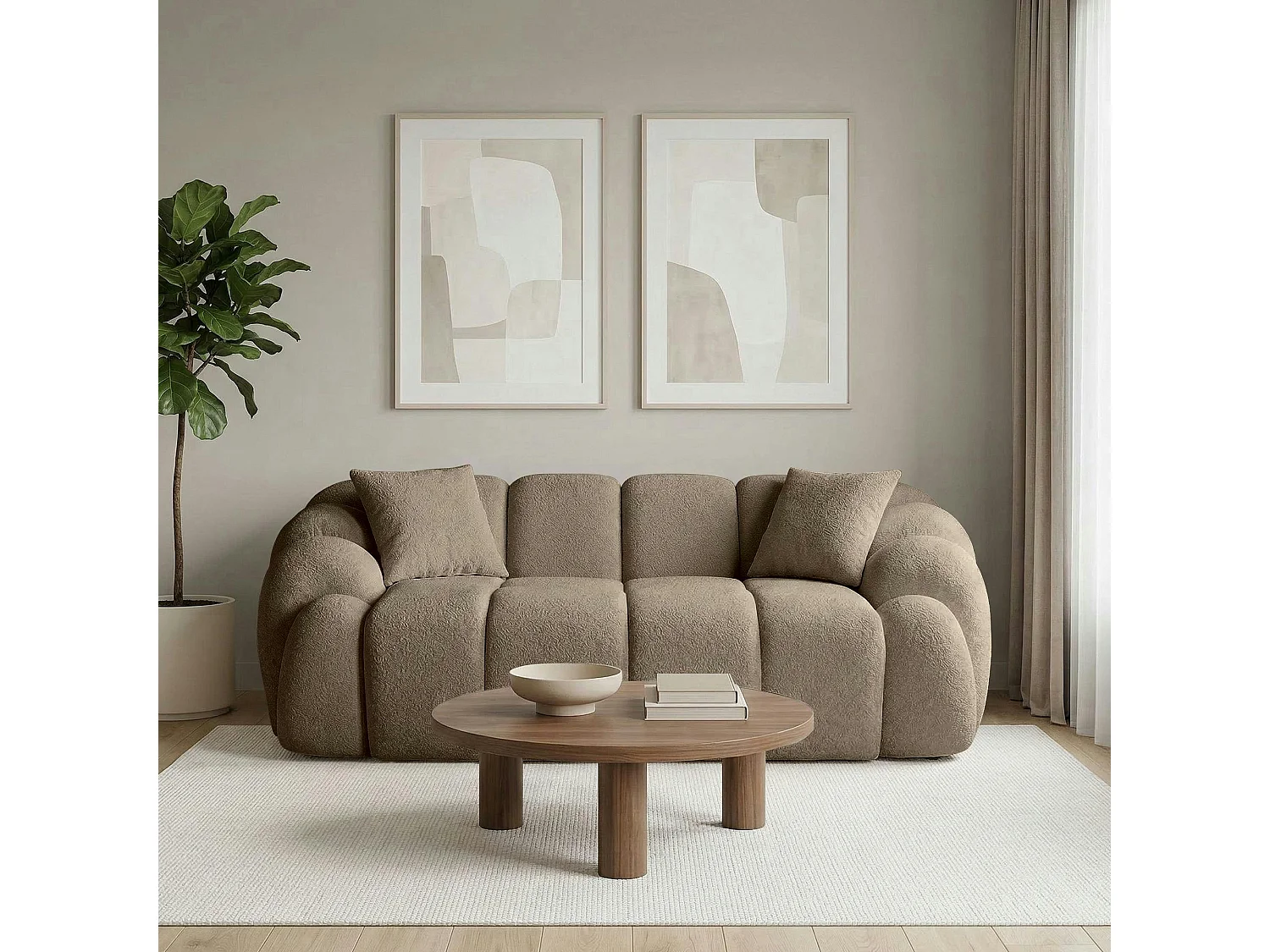 Canapé 2 places taupe design arrondi ONDA