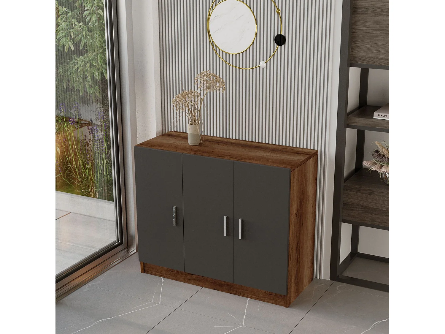 Bureau, armoire, commode et table basse Busymo Chêne foncé et Noir