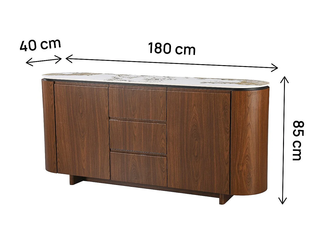 Buffet en bois avec plateau en céramique "Stonea" - 180 x 40 x 85 cm - Marron