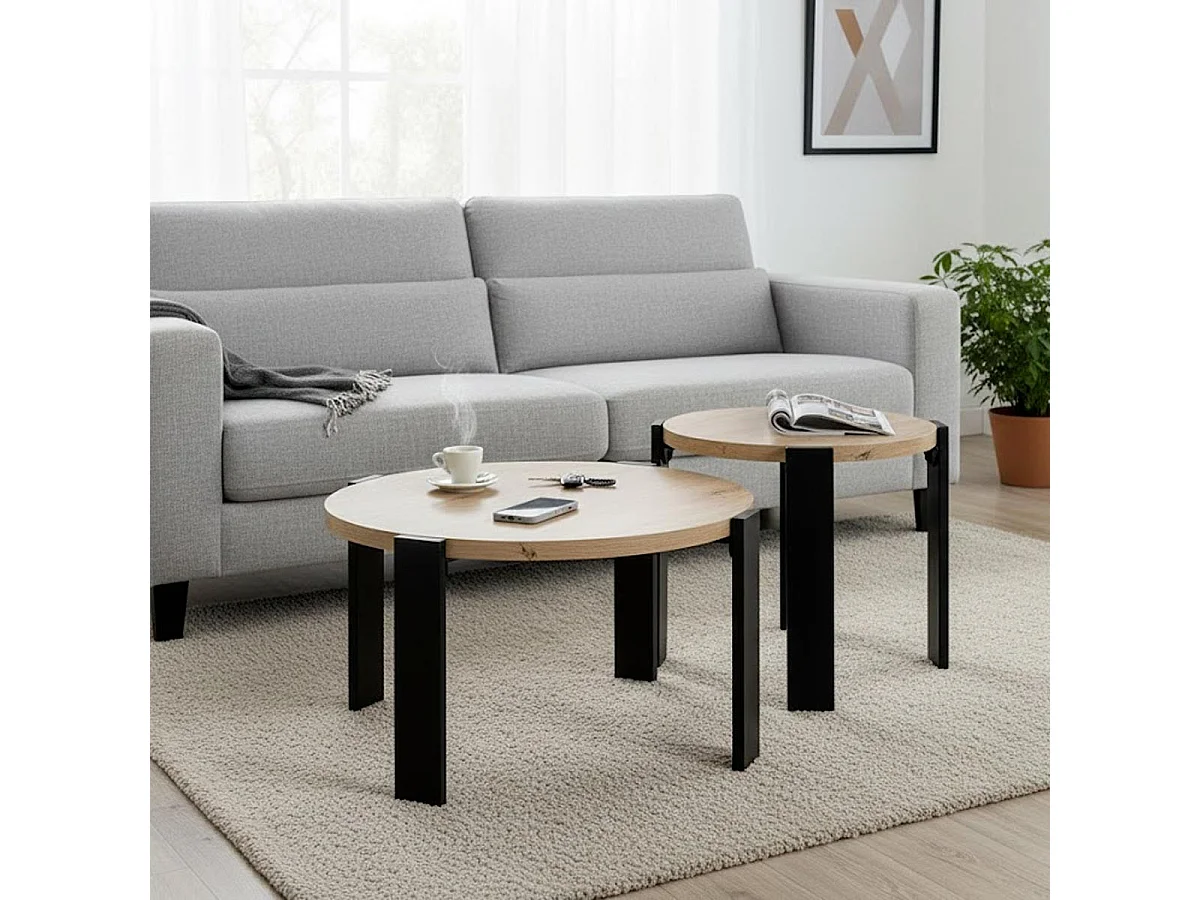 Table Basse Design "Tiny" 75cm Naturel & Noir