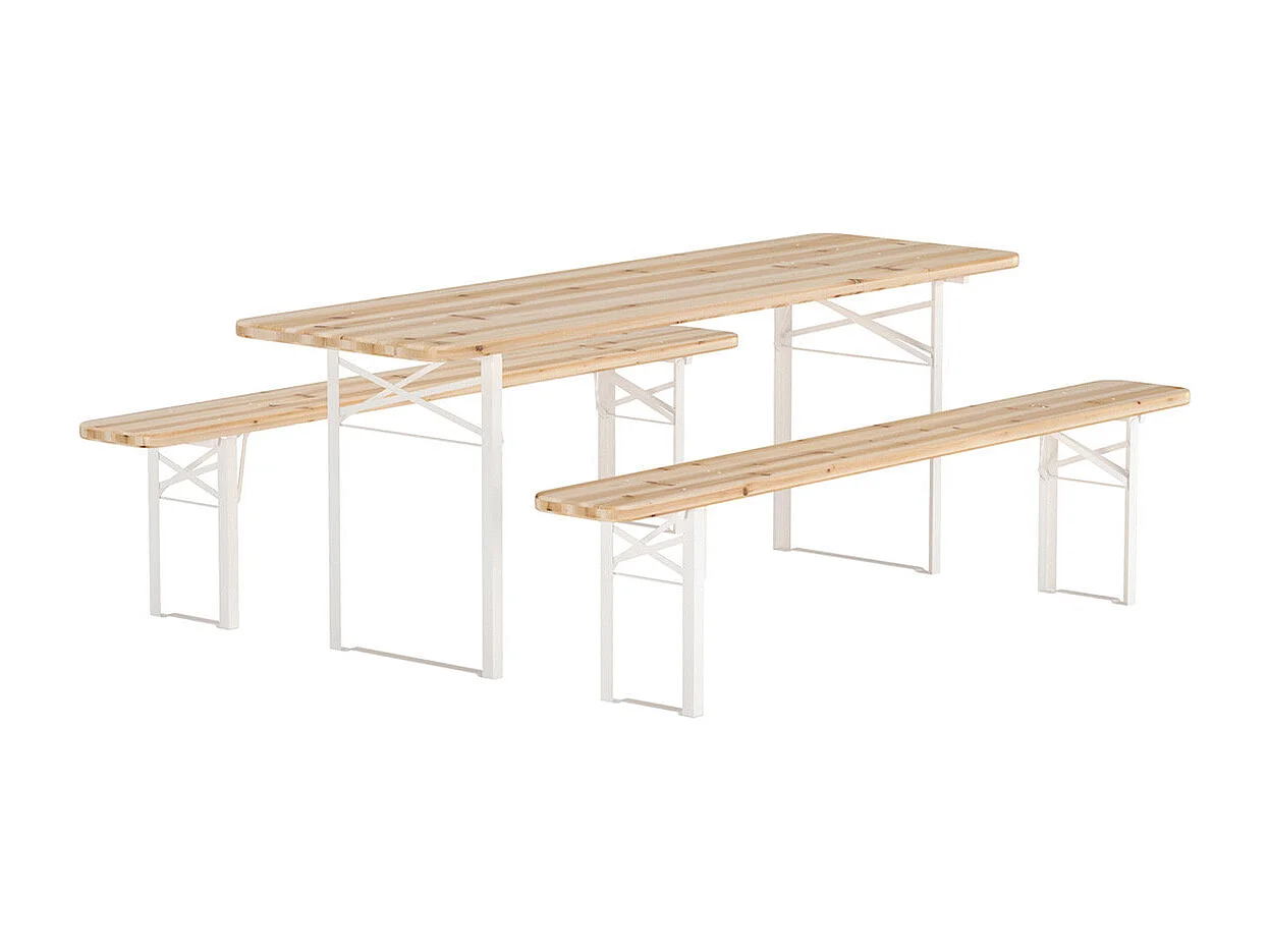 Ensemble Table de Jardin & 2 Bancs "Guiness" 200cm Naturel