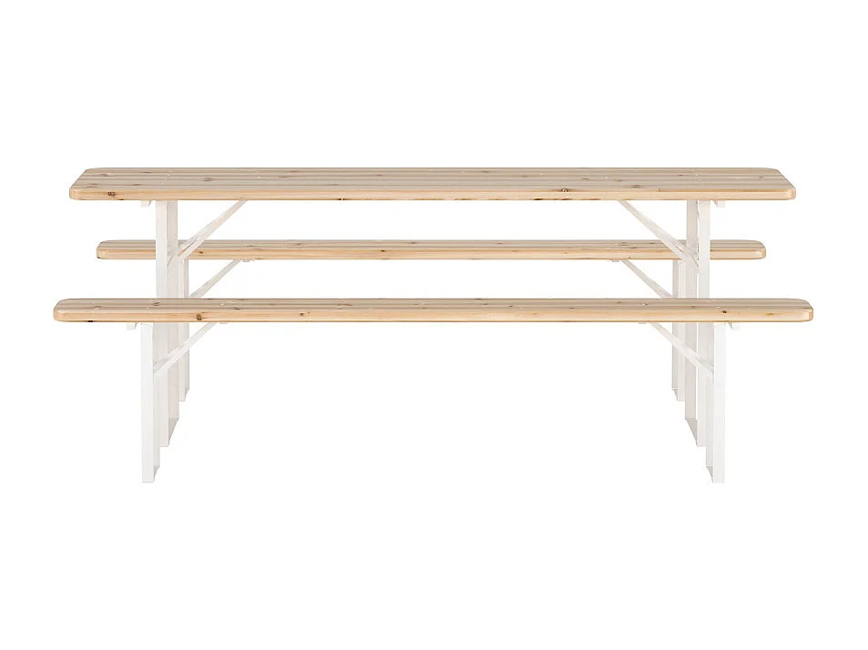 Ensemble Table de Jardin & 2 Bancs "Guiness" 200cm Naturel