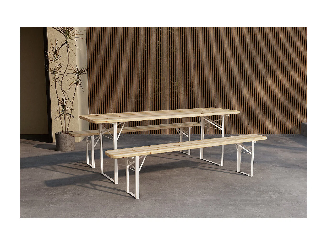 Ensemble Table de Jardin & 2 Bancs "Guiness" 200cm Naturel