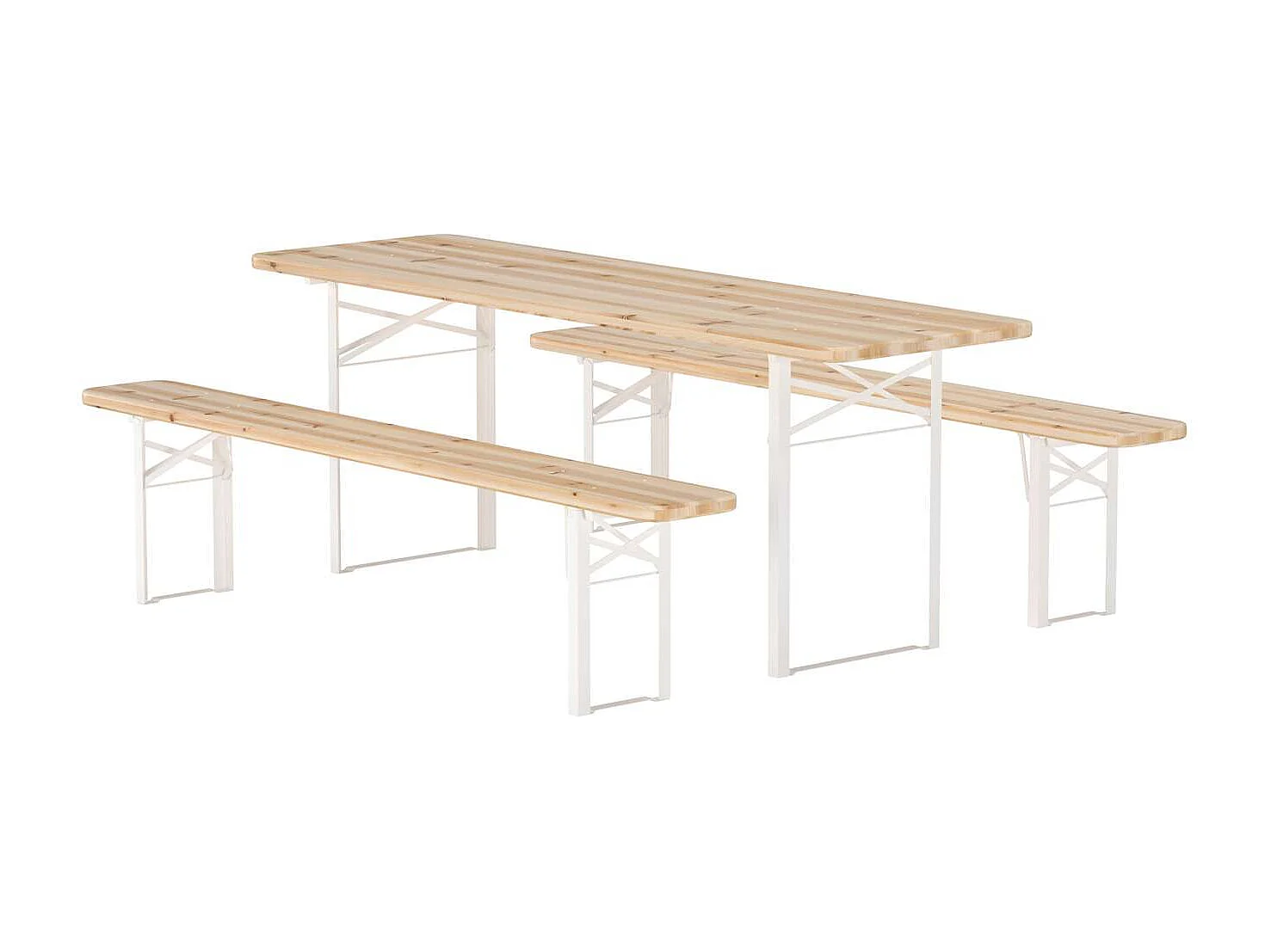 Ensemble Table de Jardin & 2 Bancs "Guiness" 200cm Naturel