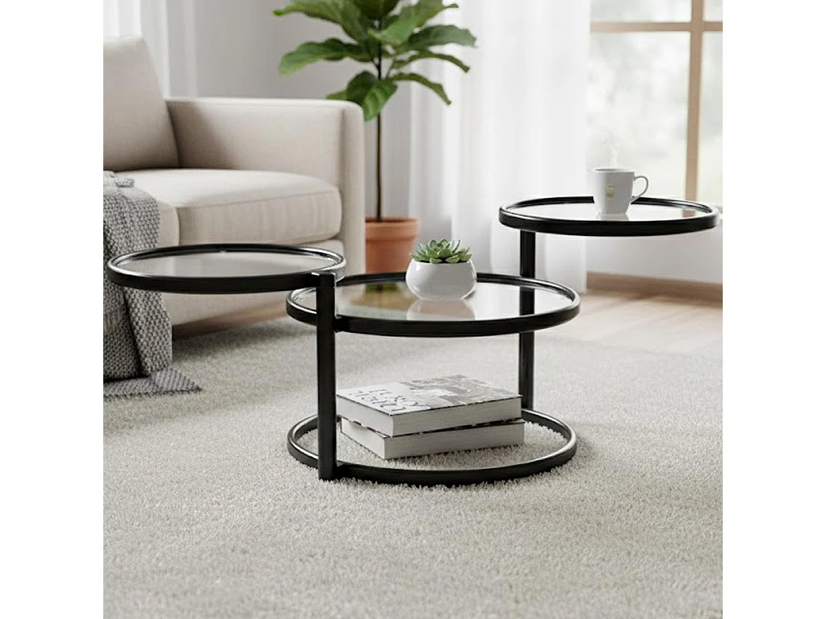 Table Basse en Verre "Blaise" 140cm Noir