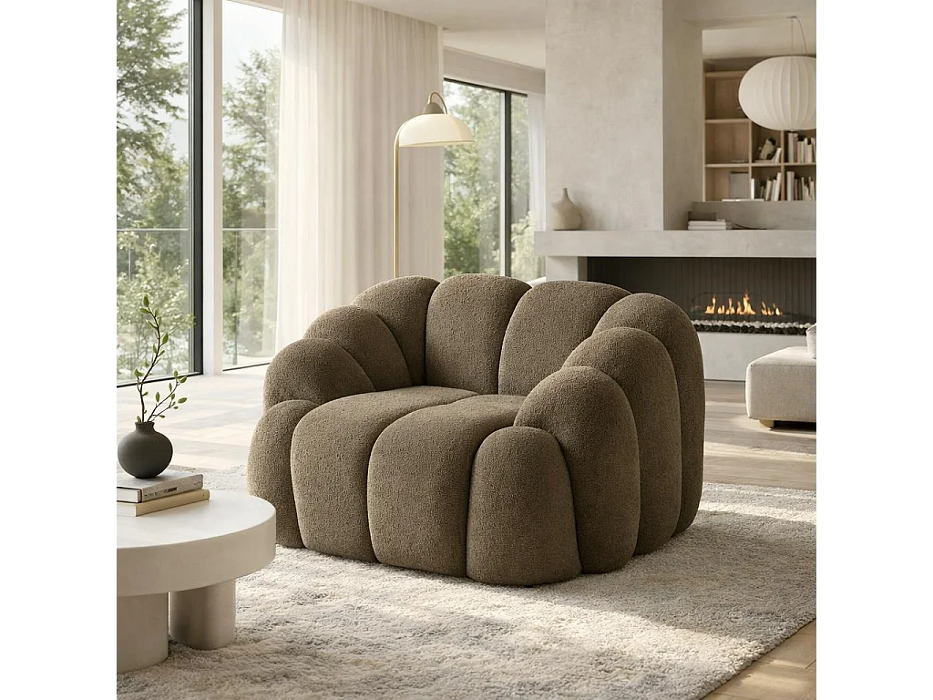 Fauteuil de salon taupe design arrondi ONDA