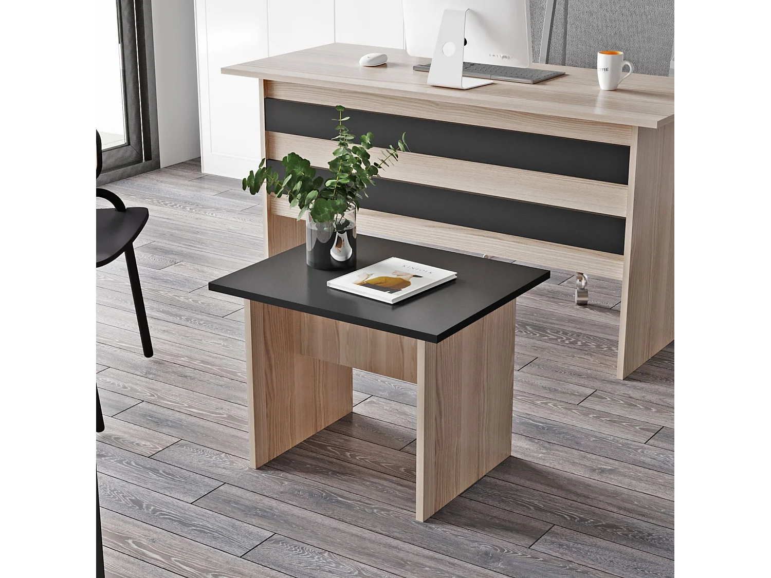 Bureau, armoire, commode et table basse Busymo Chêne clair et Noir
