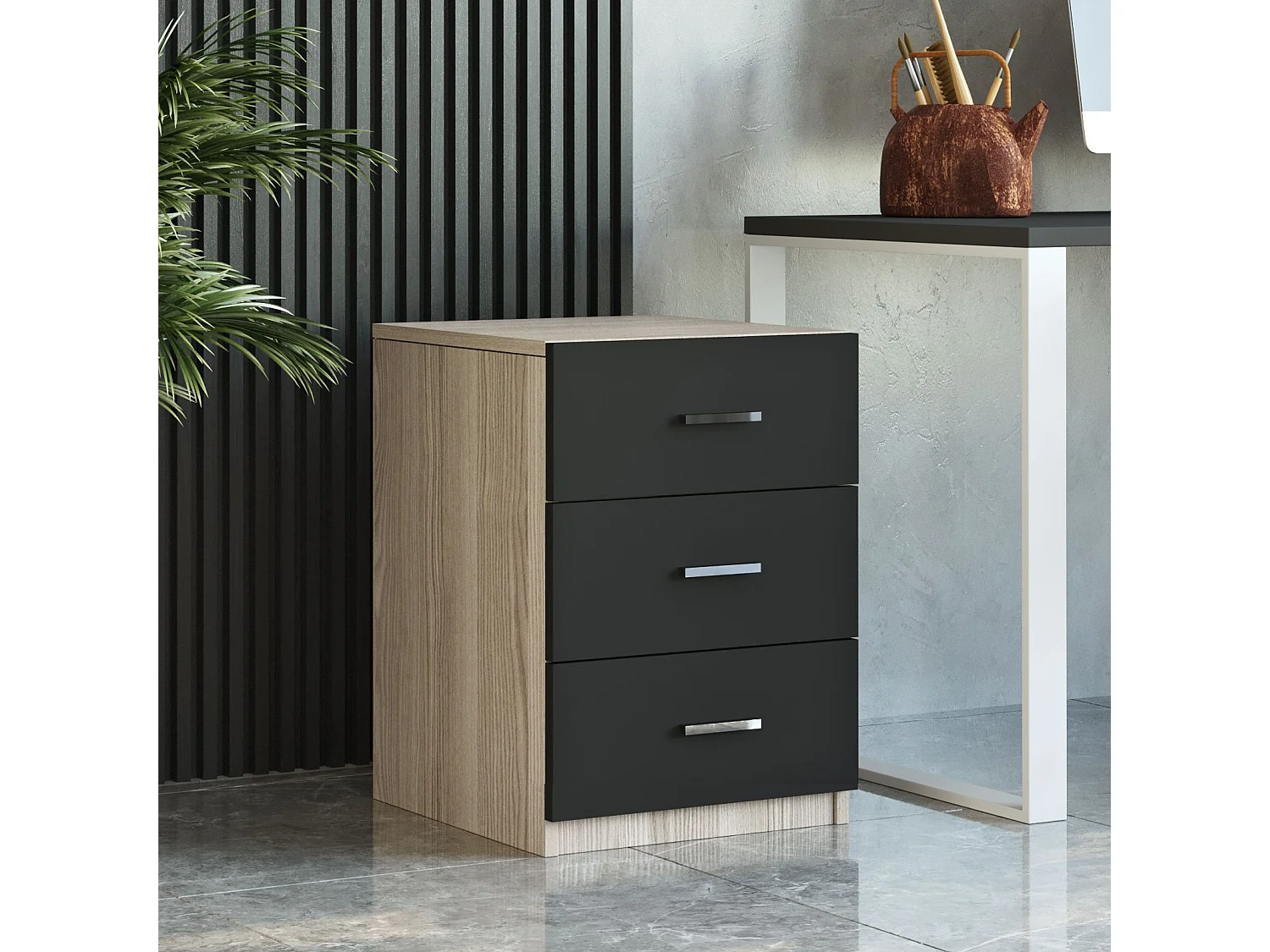 Bureau, armoire, commode et table basse Busymo Chêne clair et Noir
