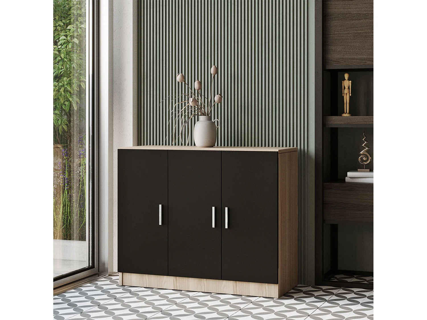 Bureau, armoire, commode et table basse Busymo Chêne clair et Noir