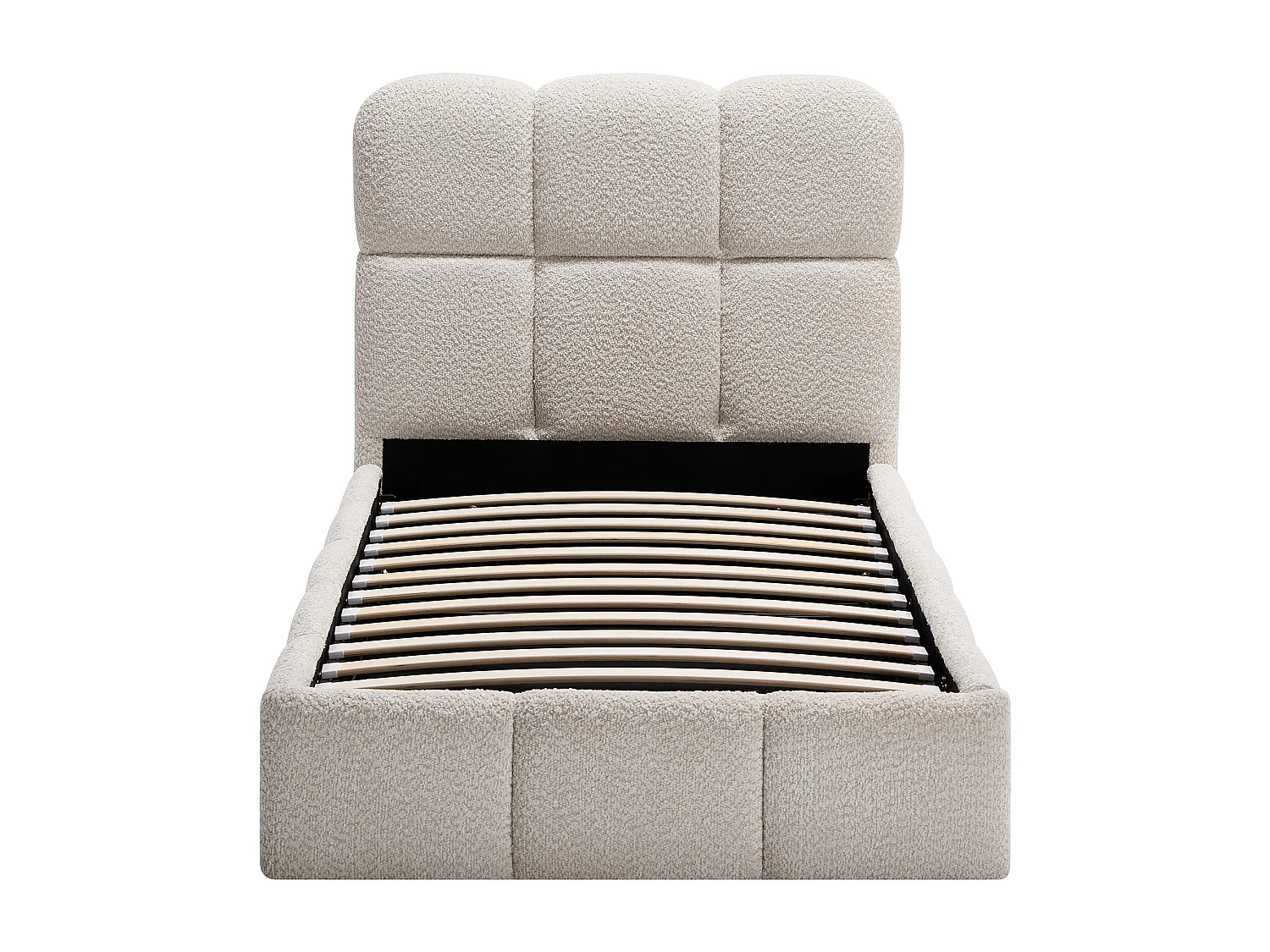 Lit coffre 90 x 190 cm – Tissu bouclette – Beige – DILUDO