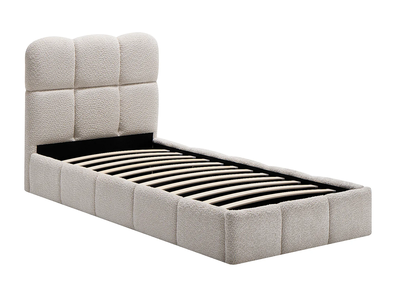 Lit coffre 90 x 190 cm – Tissu bouclette – Beige – DILUDO