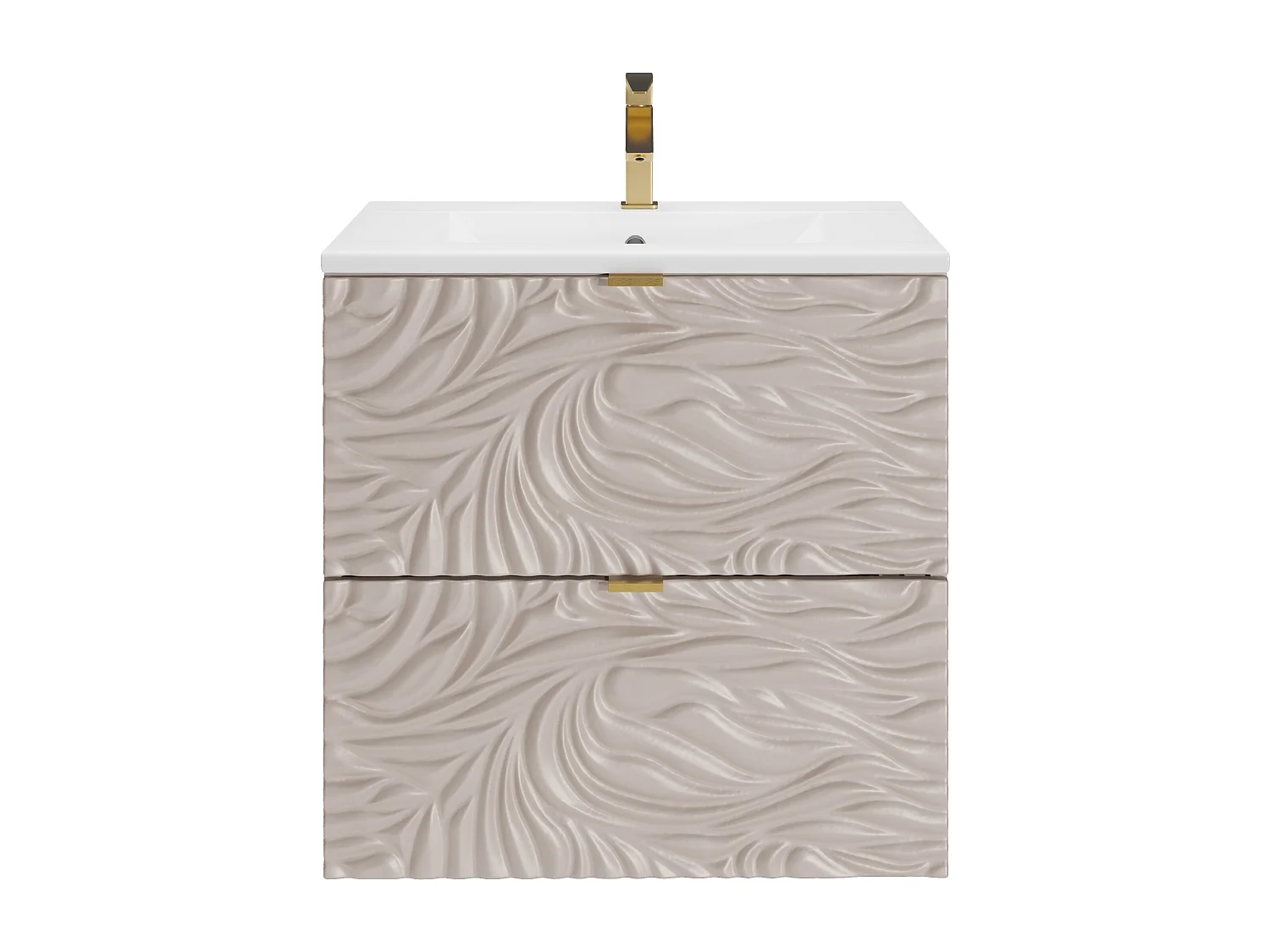 Mobile da bagno sospeso testurizzato con lavabo da incasso Beige 60 cm - RINAREL