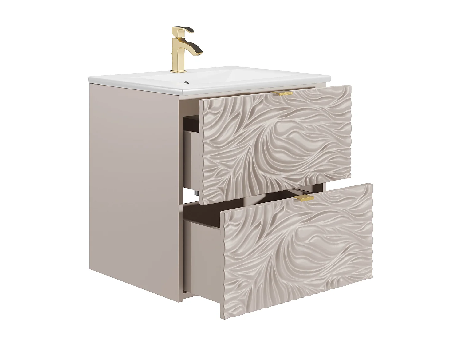 Mobile da bagno sospeso testurizzato con lavabo da incasso Beige 60 cm - RINAREL