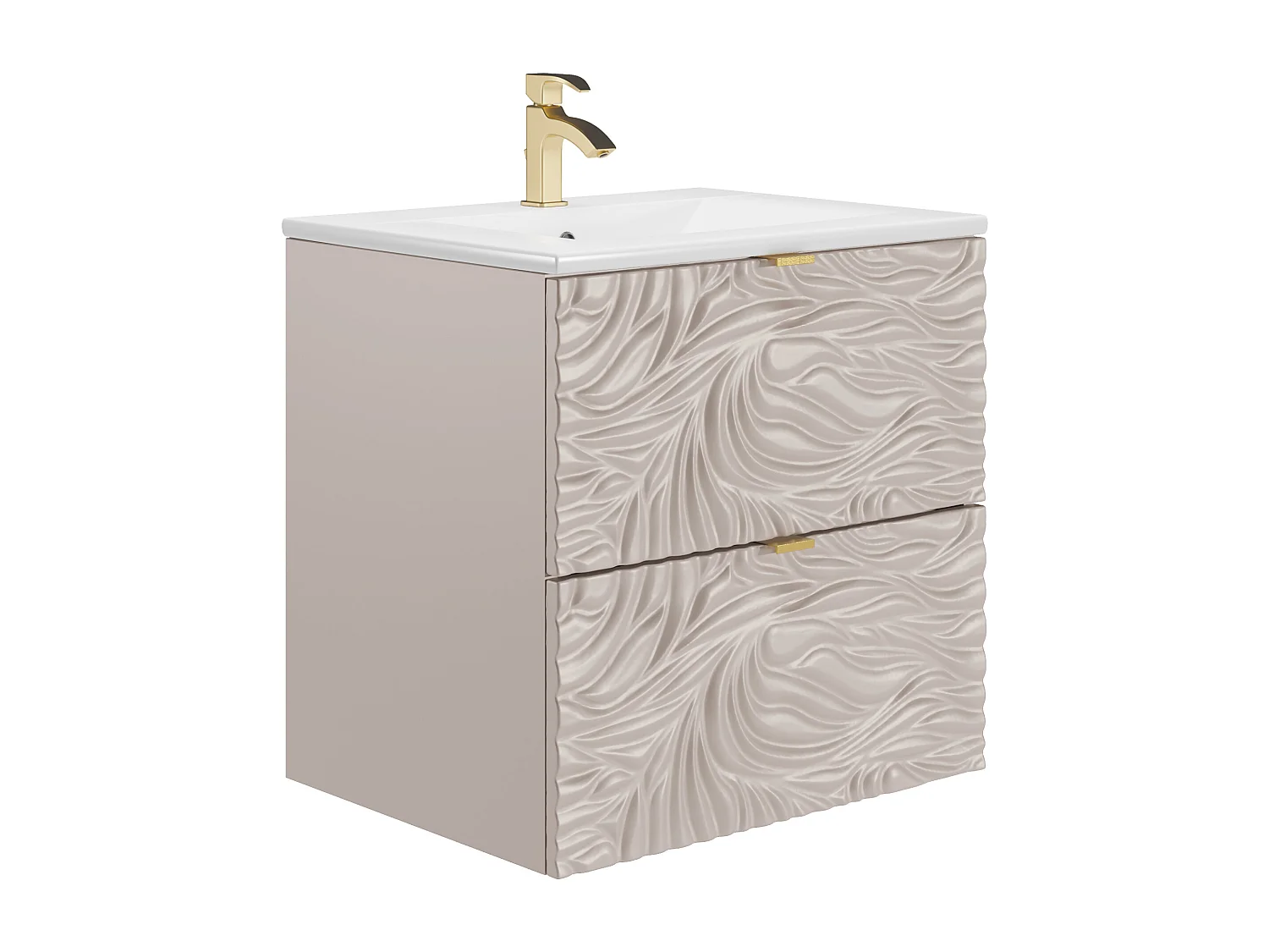 Mobile da bagno sospeso testurizzato con lavabo da incasso Beige 60 cm - RINAREL