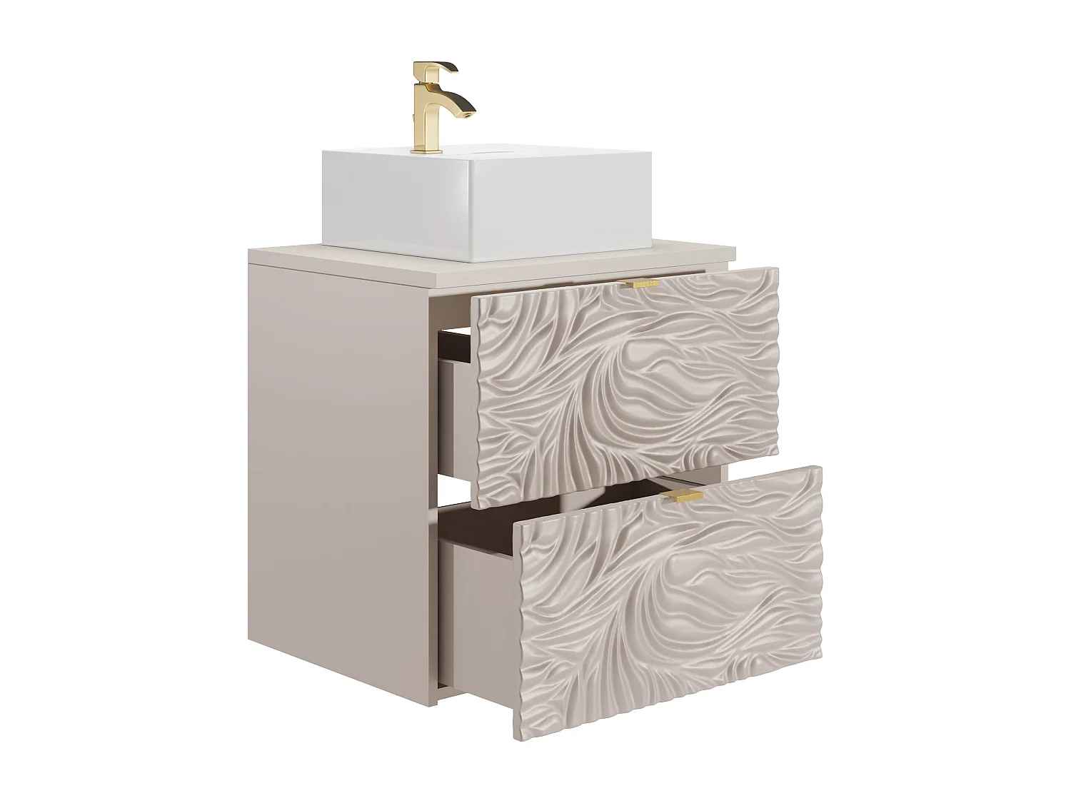 Mobile bagno sospeso testurizzato con lavabo da appoggio quadrato Beige 60 cm - RINAREL