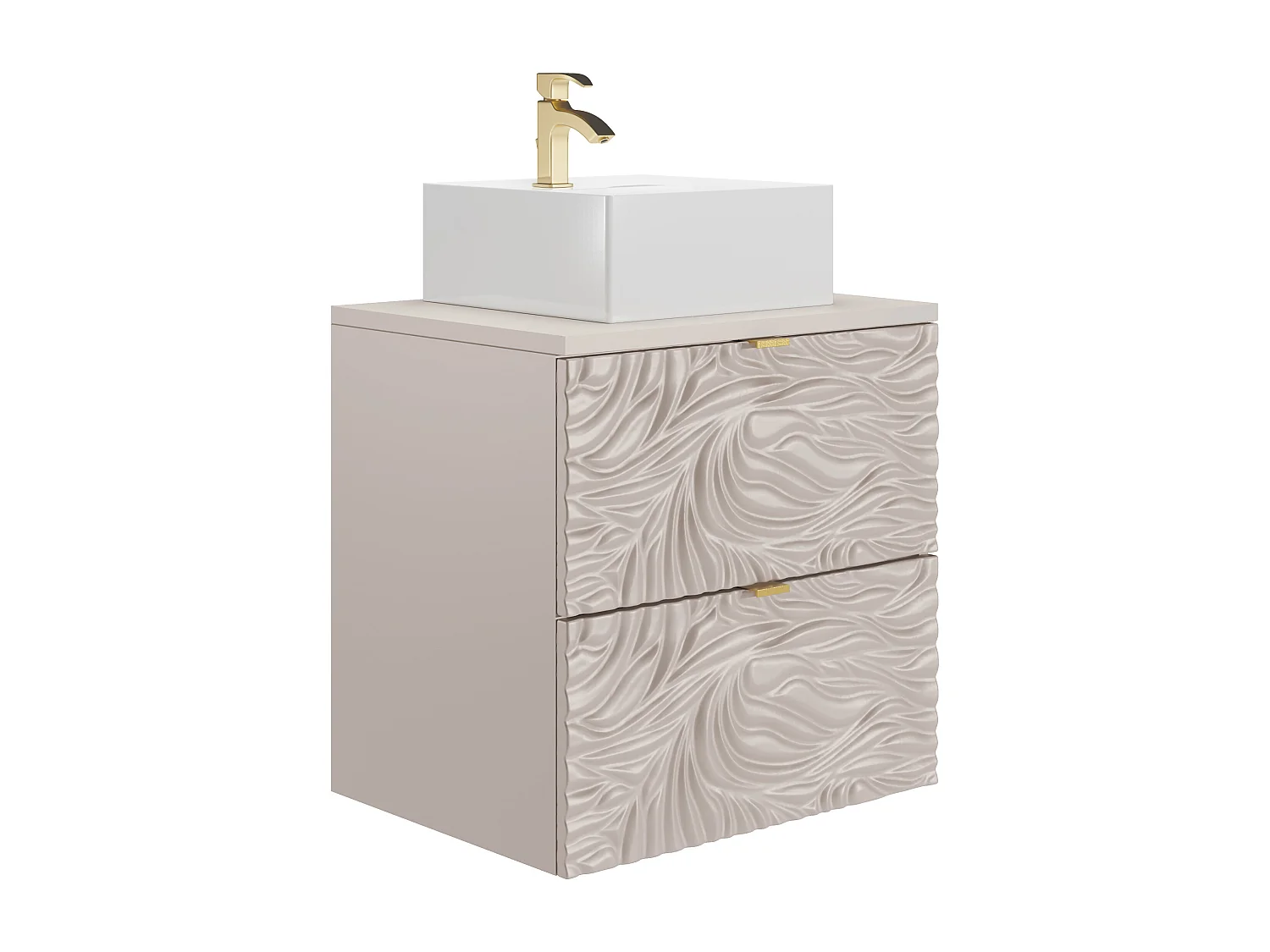 Mobile bagno sospeso testurizzato con lavabo da appoggio quadrato Beige 60 cm - RINAREL