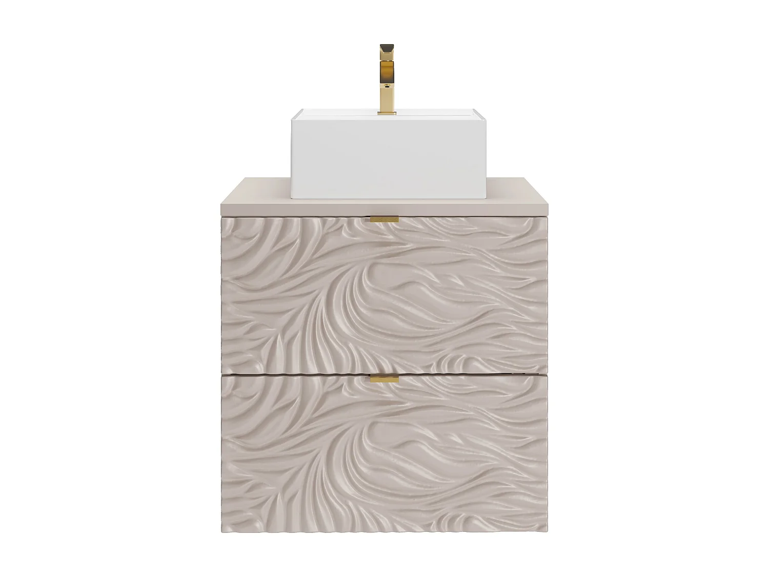 Mobile bagno sospeso testurizzato con lavabo da appoggio quadrato Beige 60 cm - RINAREL