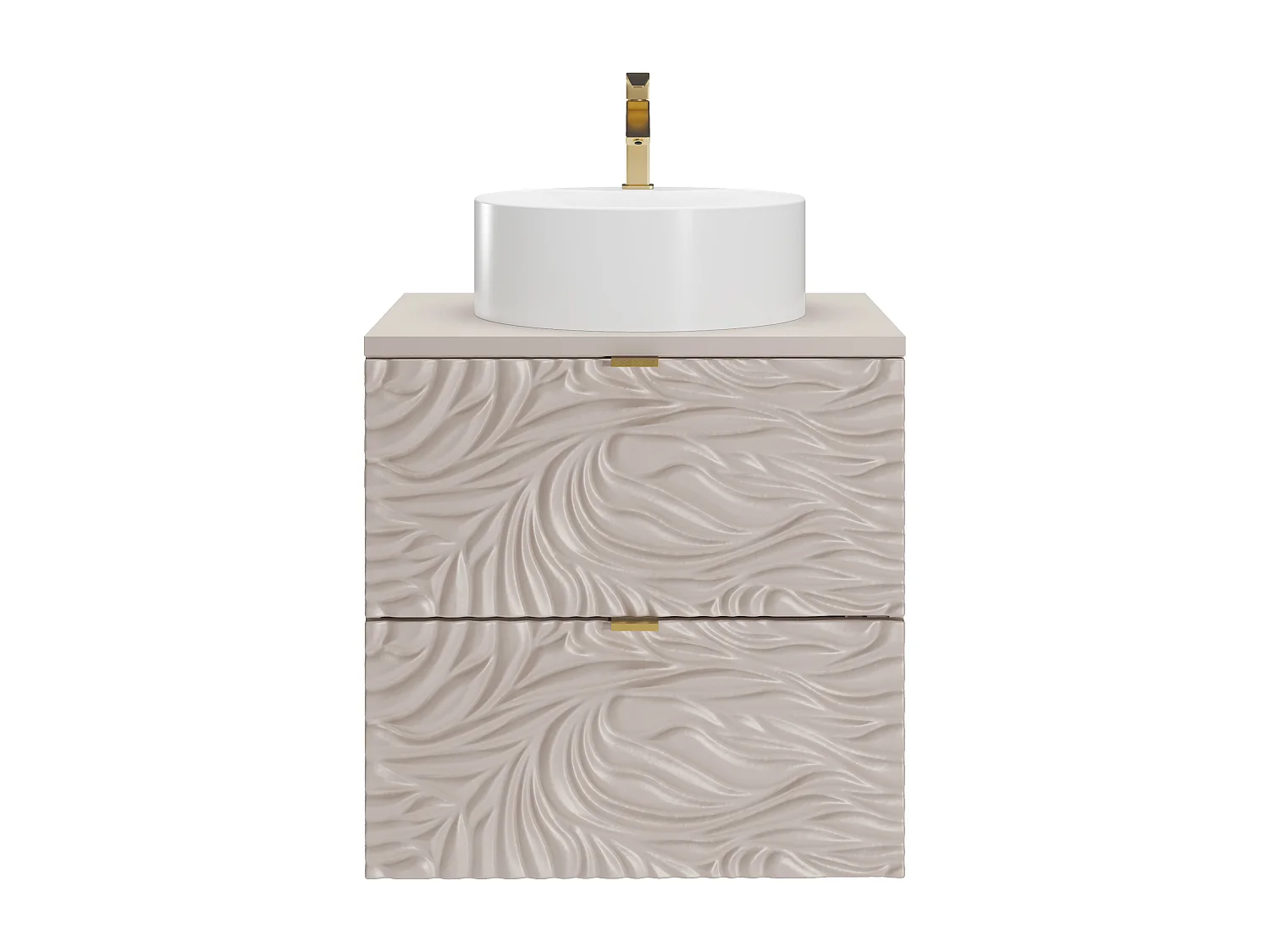 Mobile da bagno sospeso testurizzato con lavabo da appoggio rotondo Beige 60 cm - RINAREL