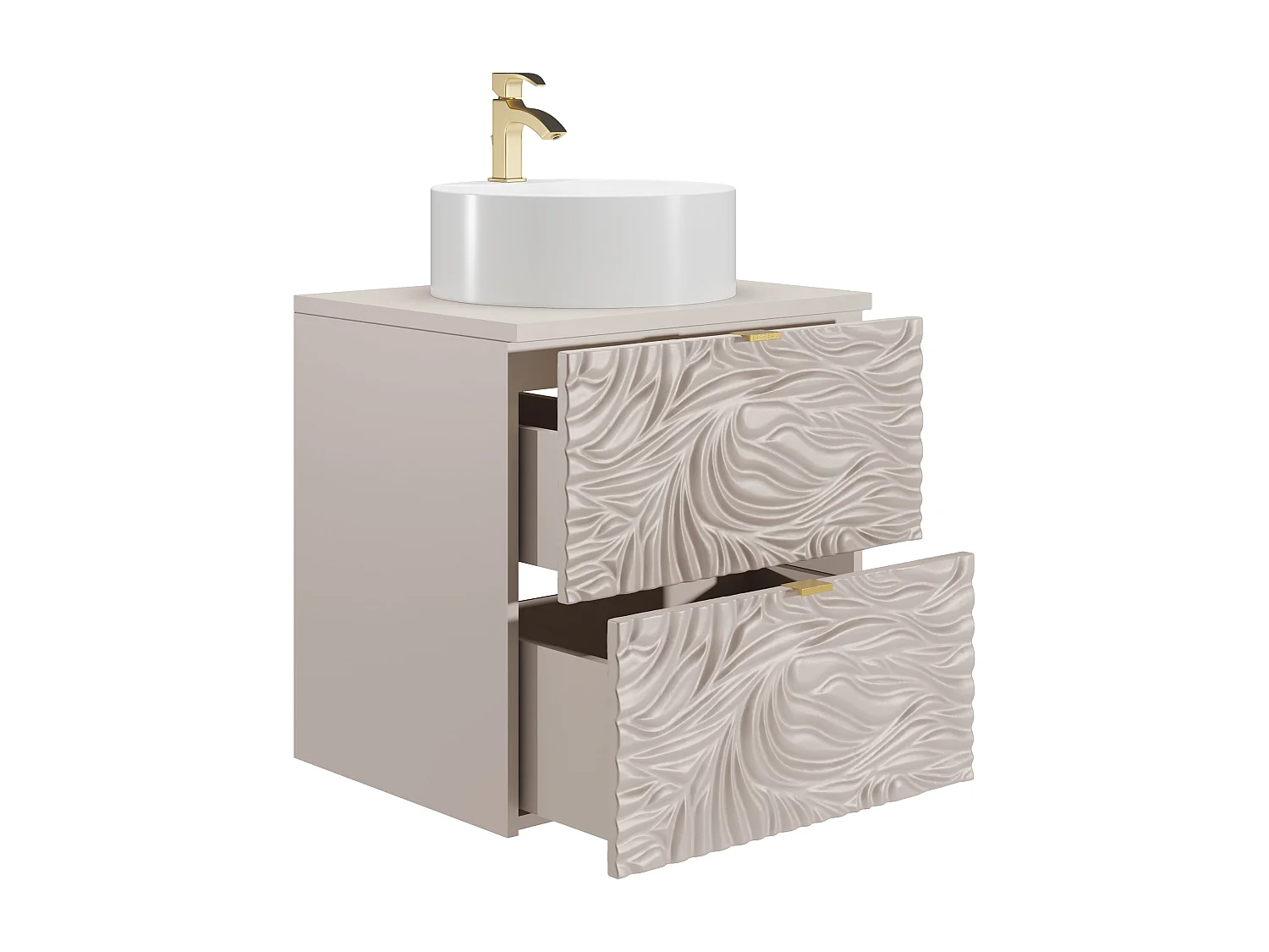Mobile da bagno sospeso testurizzato con lavabo da appoggio rotondo Beige 60 cm - RINAREL