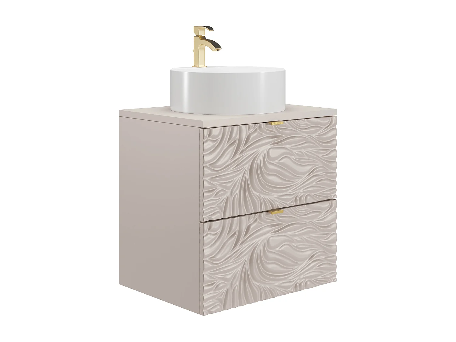 Mobile da bagno sospeso testurizzato con lavabo da appoggio rotondo Beige 60 cm - RINAREL