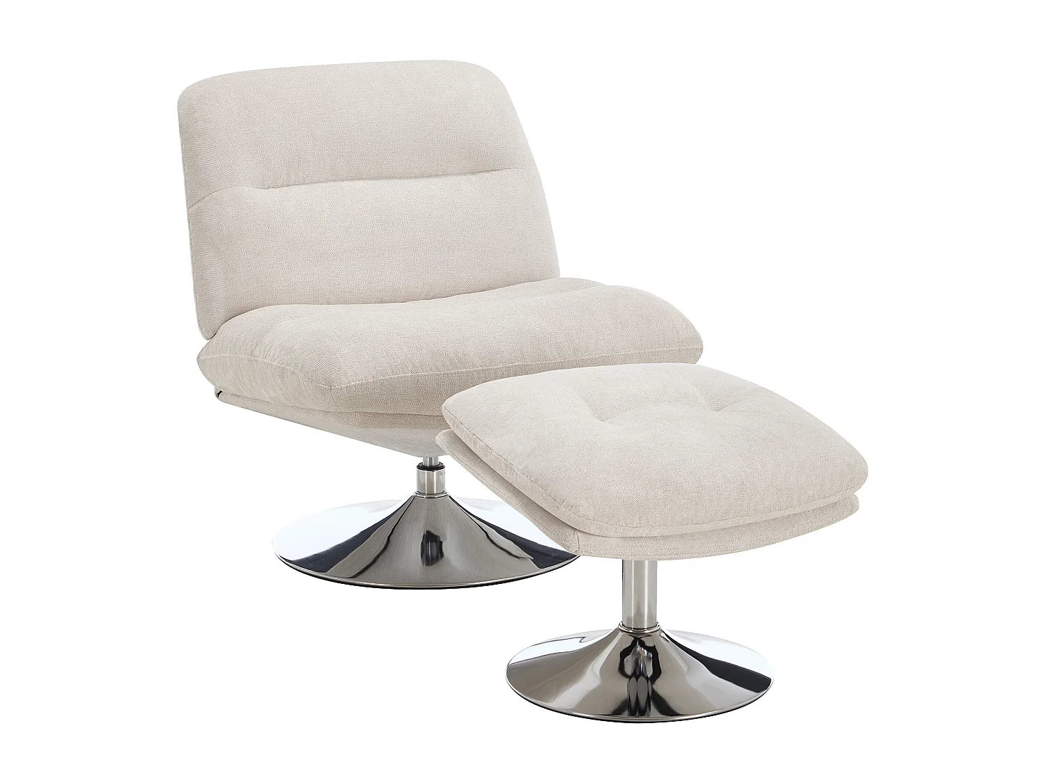 Fauteuil pivotant avec repose-pieds en tissu beige LEROKA