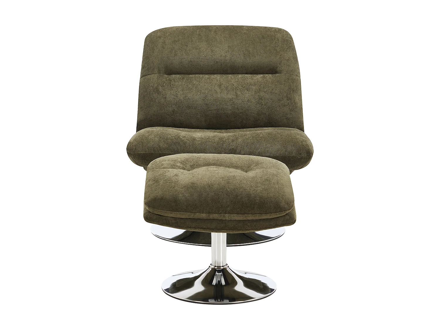 Fauteuil pivotant avec repose-pieds en tissu vert kaki LEROKA