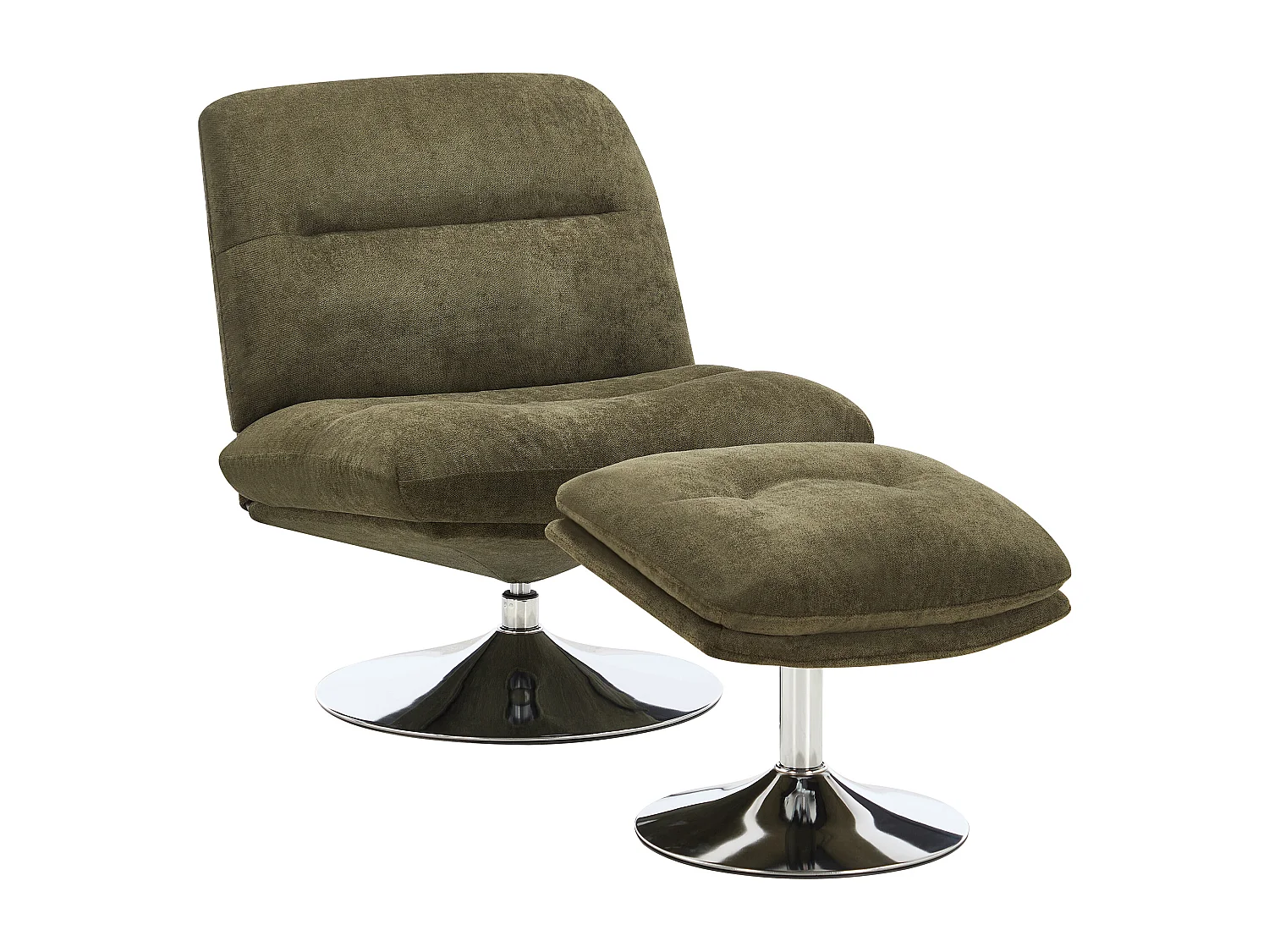 Fauteuil pivotant avec repose-pieds en tissu vert kaki LEROKA