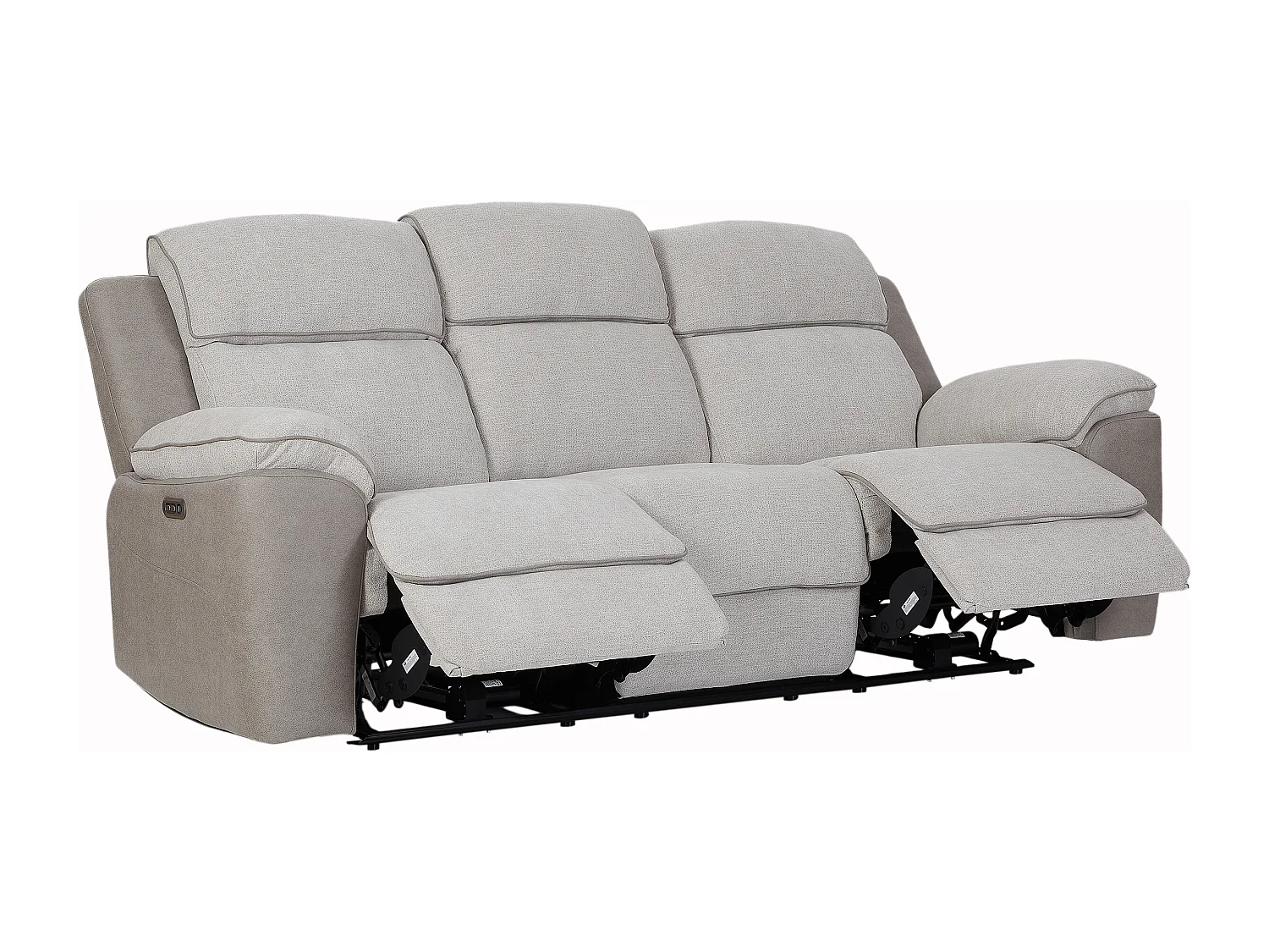Canapé 3 places relax électrique en tissu gris clair et simili gris MEPONA