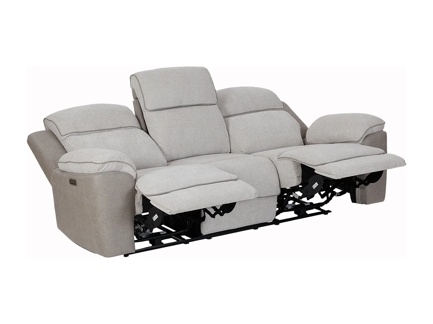 Canapé 3 places relax électrique en tissu gris clair et simili gris MEPONA