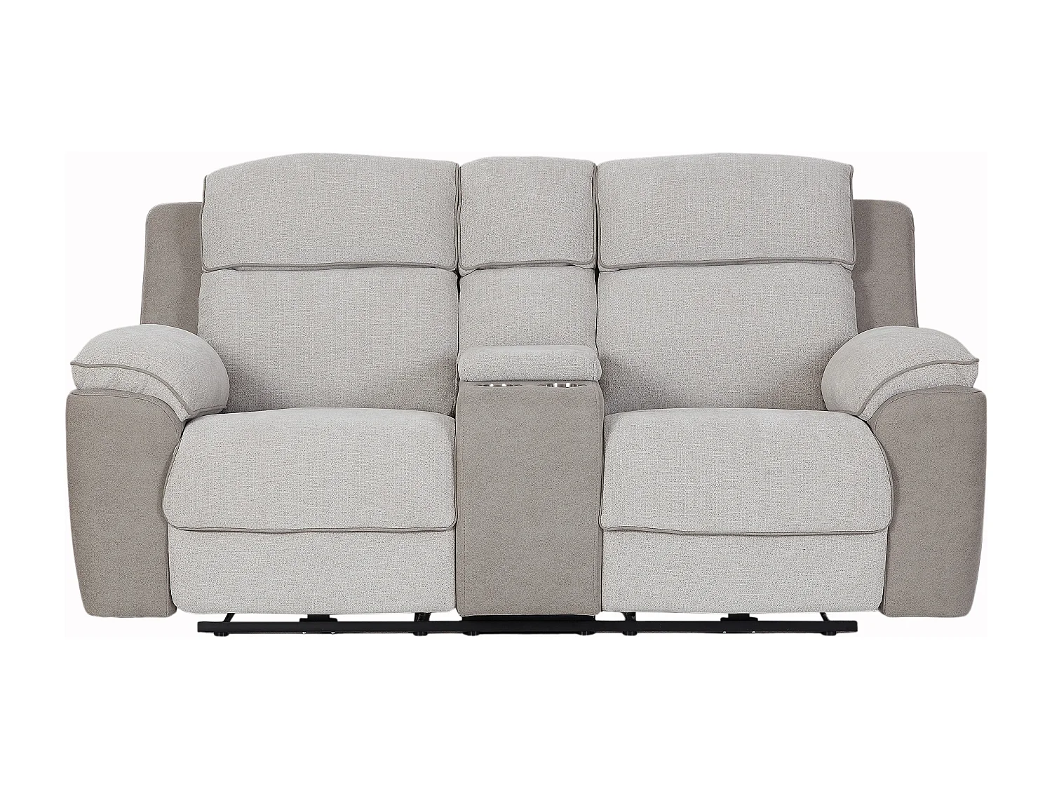 Canapé 2 places relax électrique en tissu gris clair et simili gris avec tablette MEPONA