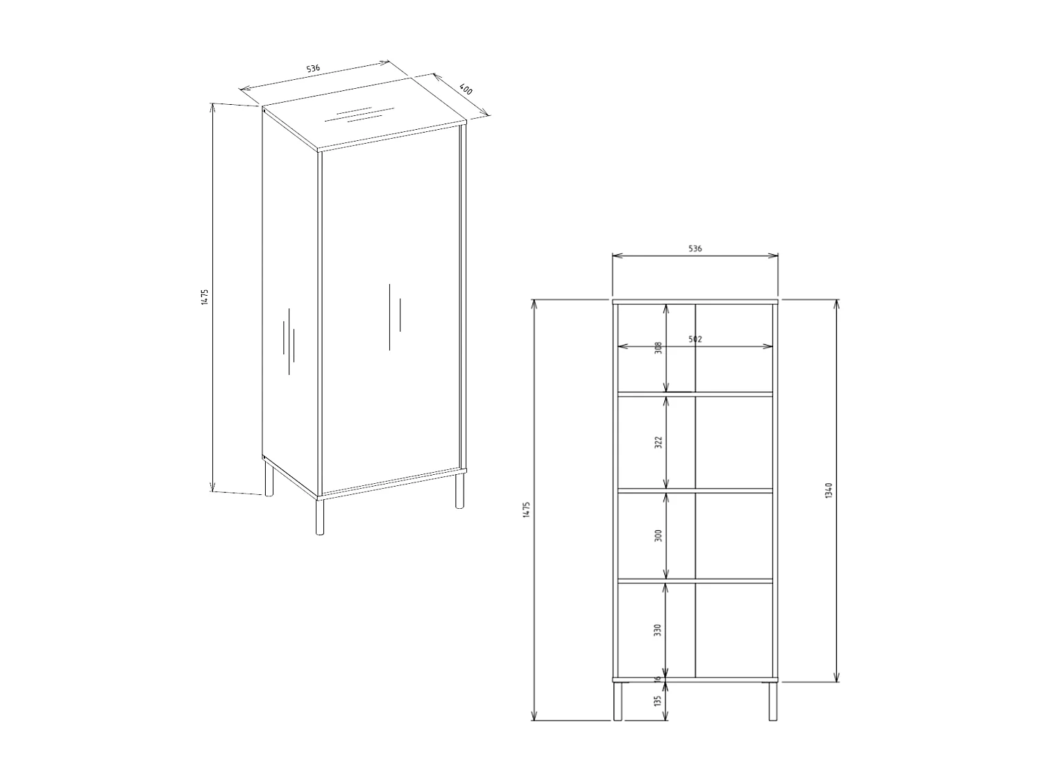 Buffet haut, 53,5 x 147,5 x 40 cm