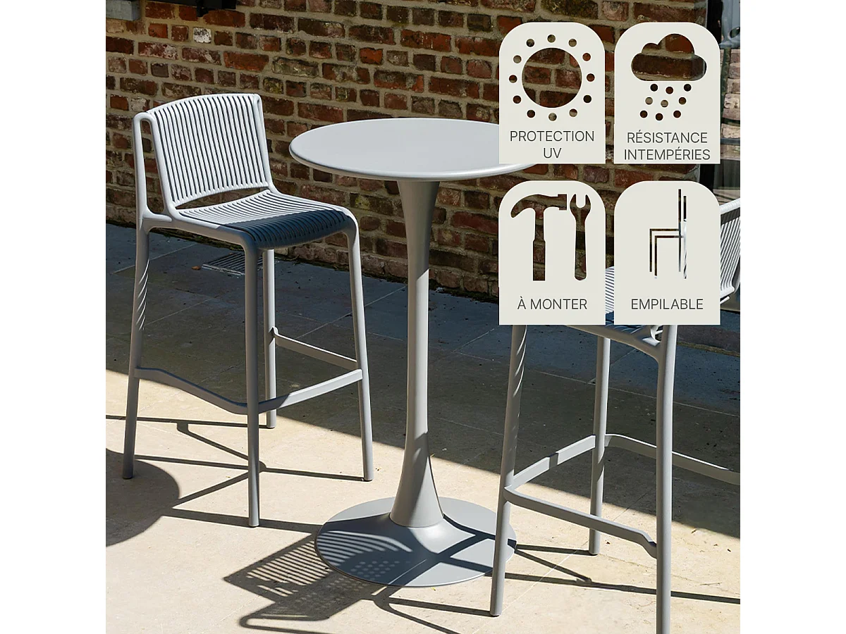Ensemble haut de jardin en résine et acier 2p Gris ANDREA
