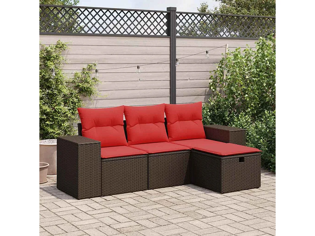 Salon de jardin 4 pièces avec coussins marron résine tressée