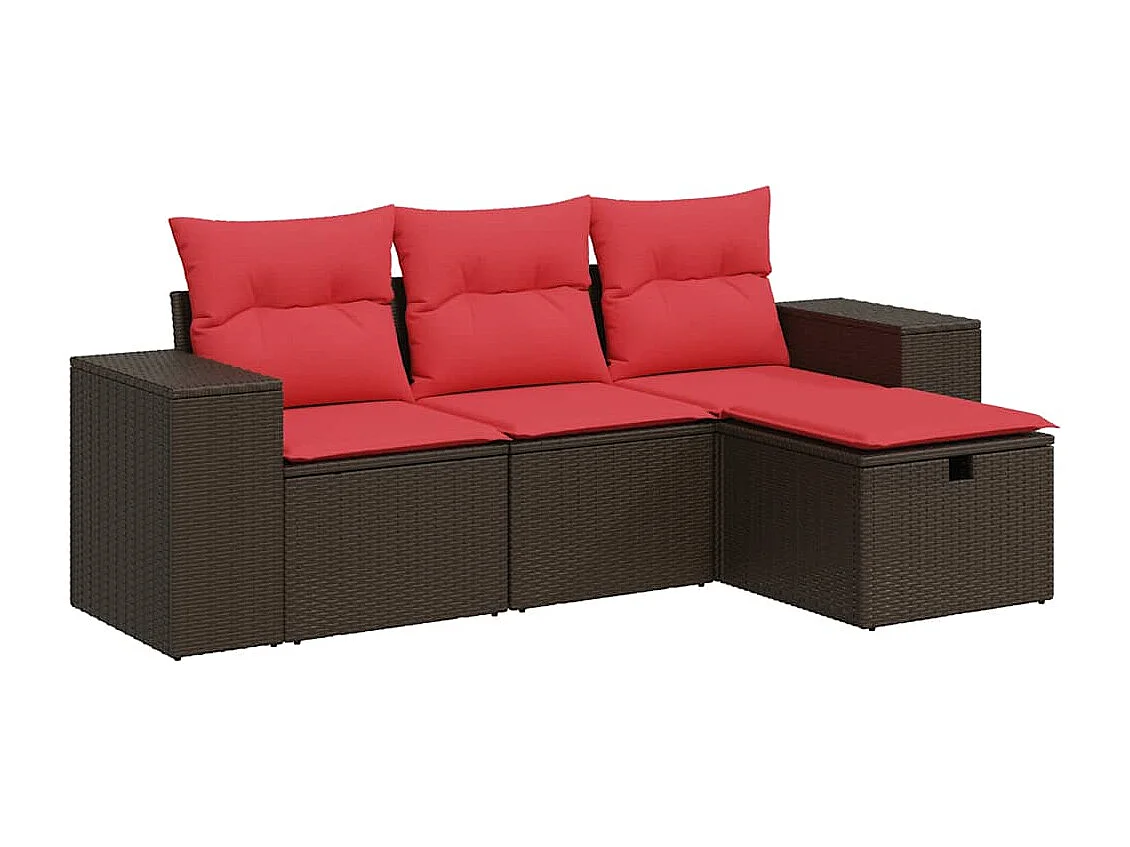 Salon de jardin 4 pièces avec coussins marron résine tressée