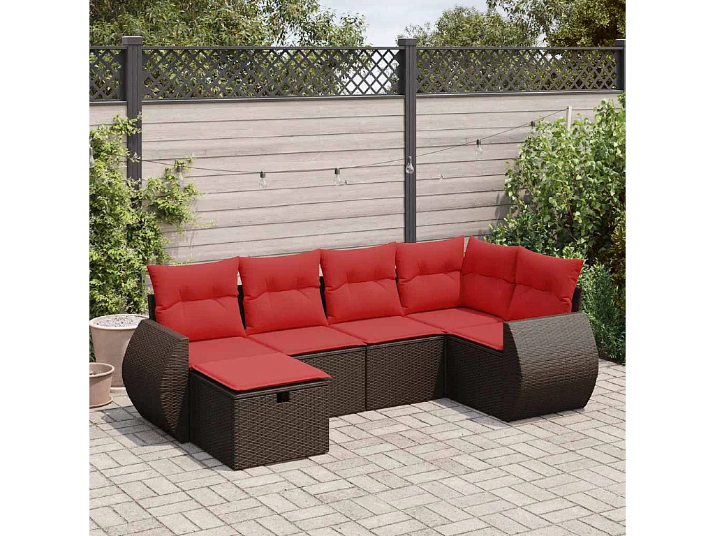 Salon de jardin avec coussins 6 pièces marron résine tressée