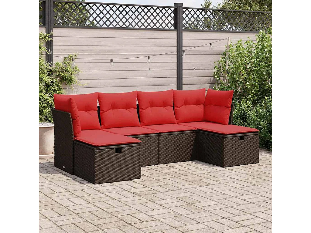 Salon de jardin avec coussins 6 pièces marron résine tressée