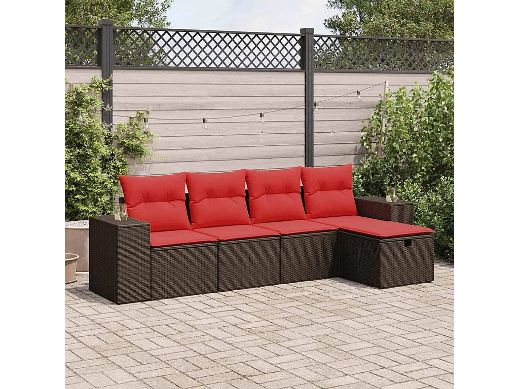 Set comedor de jardín 5 piezas y cojines ratán sintético marrón