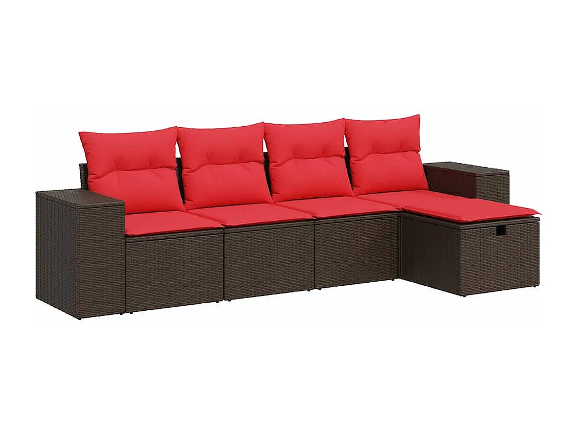 Set comedor de jardín 5 piezas y cojines ratán sintético marrón