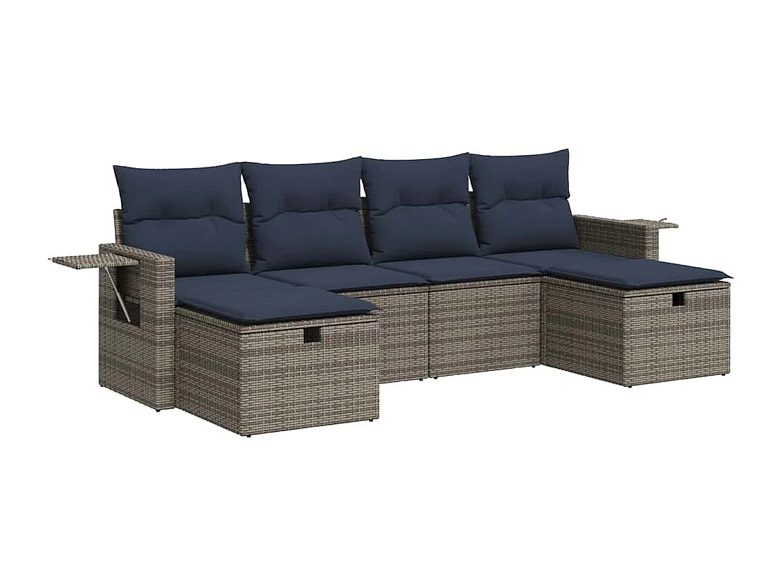 Salon de jardin 6 pièces avec coussins gris résine tressée