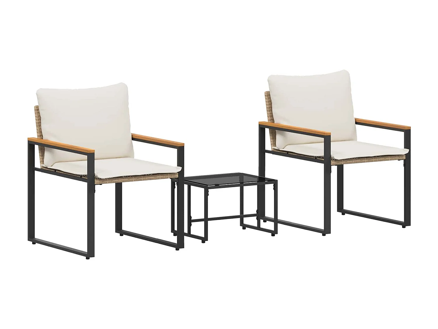 Juegos de muebles con cojín 3 pcs Beige y crema Ratán