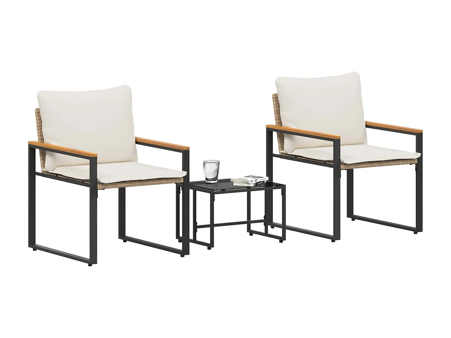 Juegos de muebles con cojín 3 pcs Beige y crema Ratán